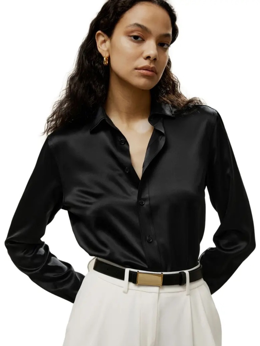 Black Satin Button up-Down Shirt